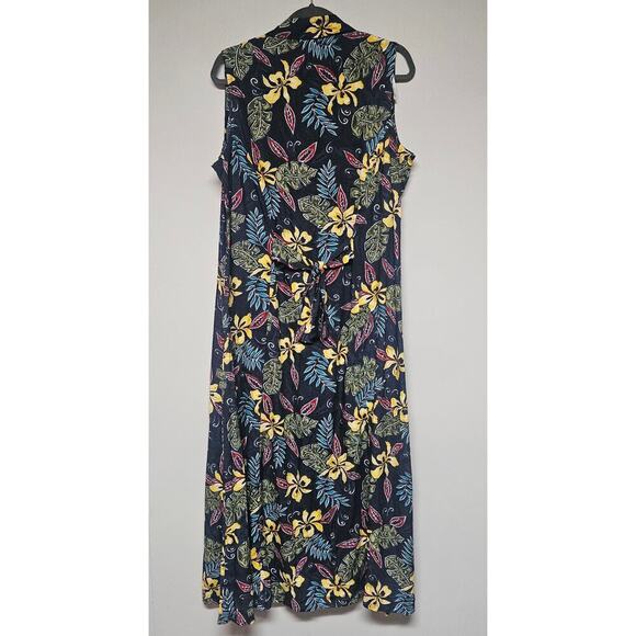 Vintage 90s Long Maxi Floral Blue Yellow Red Tropical Print Dress Size 16W - Picture 3 of 4